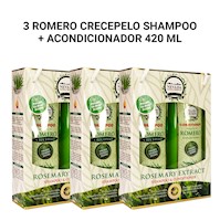 shampoo  Romero Crece pelo 420 ml  + un acondicionador de 420 ml 03 Unidades